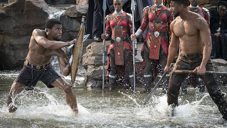 Black Panther movie scene, Black Panther, Chadwick Boseman, Michael B. Jordan, 5k, HD wallpaper