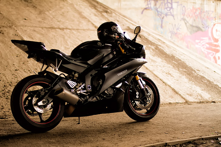 черный спортивный мотоцикл, фотограф, мотоцикл, шлем, фотография, тринадцать, Yamaha YZF-R6, HD обои