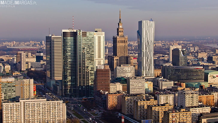都市景観の建物、ポーランド、ワルシャワ、高層ビル、都市景観、ポーランド語、首都、 HDデスクトップの壁紙