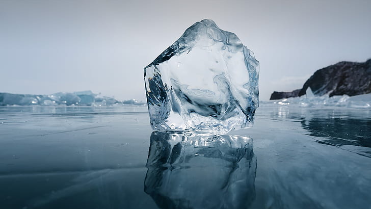 ธรรมชาติภูมิทัศน์น้ำแข็งทะเลสาบน้ำแข็งคริสตัลทะเลสาบไบคาลรัสเซียท้องฟ้า, วอลล์เปเปอร์ HD