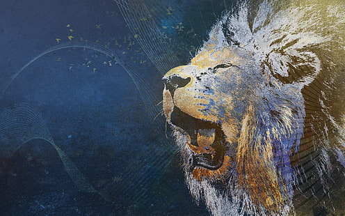 иллюстрация льва, лев, улыбка, изображение, фон, HD обои HD wallpaper