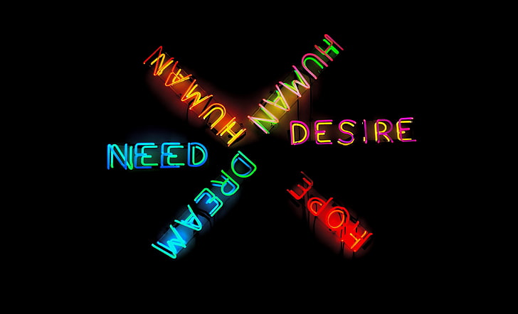 Ho bisogno di sogni di speranza e desiderio insegne al neon, iscrizioni, lettere, neon, colorate, Sfondo HD