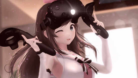 Kizuna Ai, chicas anime, 3D, auriculares VR, Fondo de pantalla HD HD wallpaper