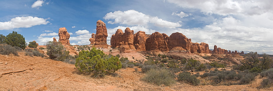 Grünpflanze, Wüste, Felsformation, Landschaft, Mehrfachanzeige, Panoramen, Arches National Park, Utah, Natur, Felsen, HD-Hintergrundbild HD wallpaper