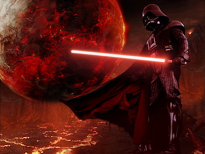 Papel de parede de Darth Vader de Guerra nas Estrelas, Guerra nas Estrelas, Cabo, Darth Vader, Luva, Capacete, Sabre de luz, Homem, Máscara, Planeta, Sabre de luz vermelho, Sith (Guerra nas Estrelas), HD papel de parede HD wallpaper