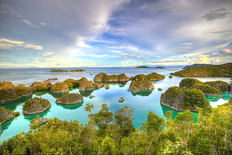 地球、島、森林、インドネシア、自然、海、ターコイズ、西パプア、 HDデスクトップの壁紙 HD wallpaper