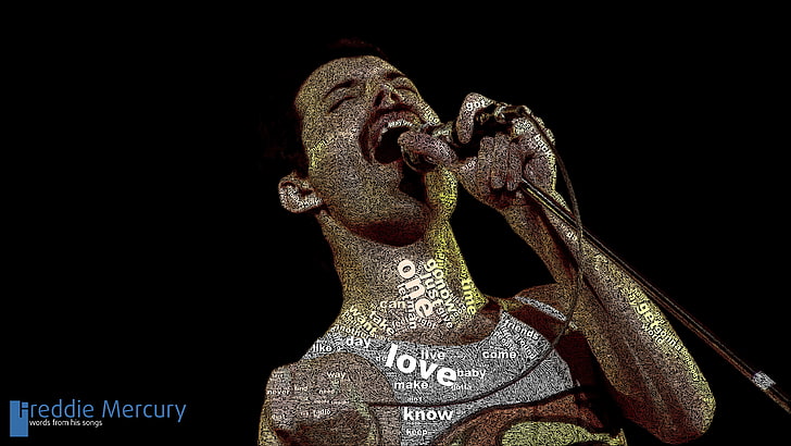 Freddie Mercury mosaic, group, words, singer, queen, Freddie mercury, HD wallpaper