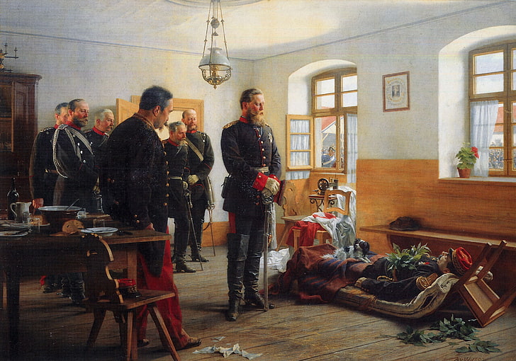 classical art, Europe, Anton von Werner, 1888, German crown Prince Friedrich Wilhelm contemplating the corpse of French general Abel Douay, Franco-Prussian War, 1870, 1888 (Year), painting, death, HD wallpaper