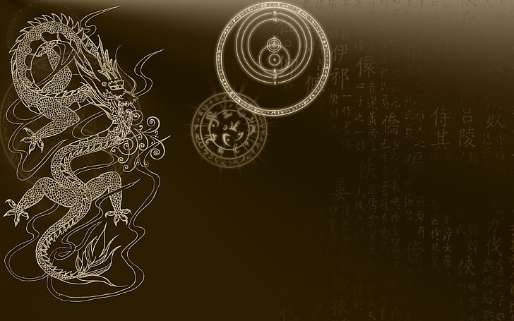 dragão chinês, marrom, antigo, HD papel de parede