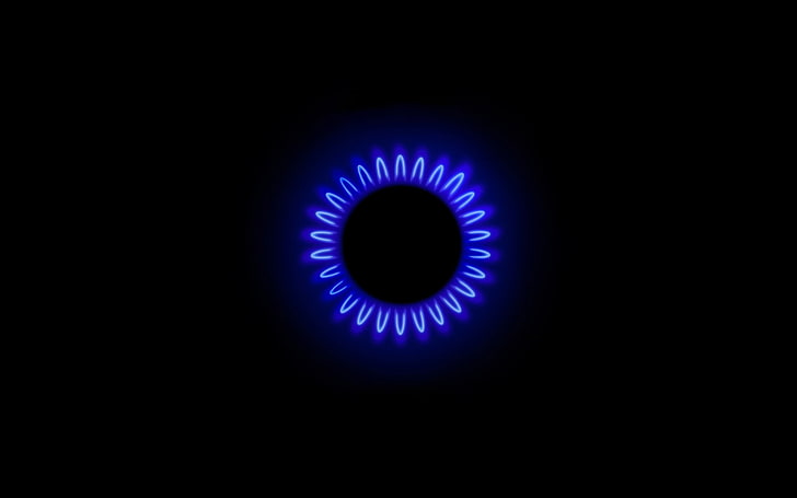 neonowo-niebieska dioda LED, ogień, minimalizm, niebieskie, czarne tło, czarne, Tapety HD