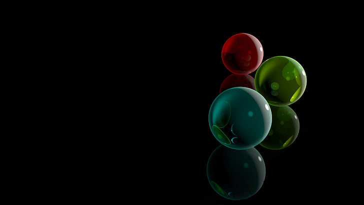 วอลล์เปเปอร์ลูกบอลสีน้ำเงินสีแดงและสีเขียวลูกบอลสีขาวสีเข้มสีแก้ว, วอลล์เปเปอร์ HD