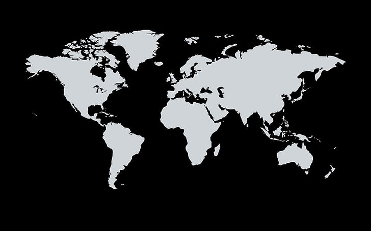 o mundo, continentes, fundo preto, mapa do mundo, cor branca, HD papel de parede