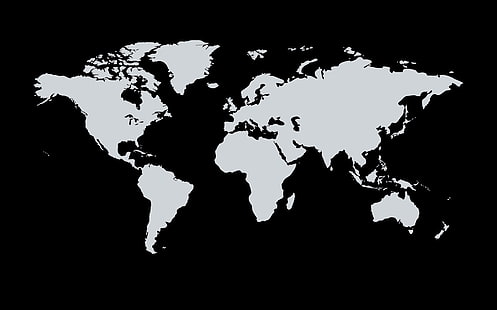 мир, континенты, черный фон, карта мира, белый цвет, HD обои HD wallpaper