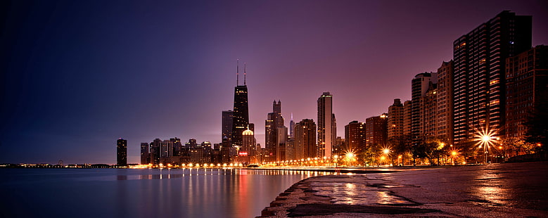 Чикаго, IL, небостъргачи, Чикаго, град, крайбрежие, небостъргач, небостъргачи, IL, HD тапет HD wallpaper