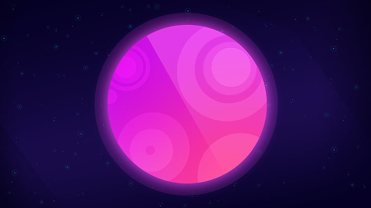 круглые розовые графические обои, Луна, Неон, Розовый, Планета, 4K, HD обои