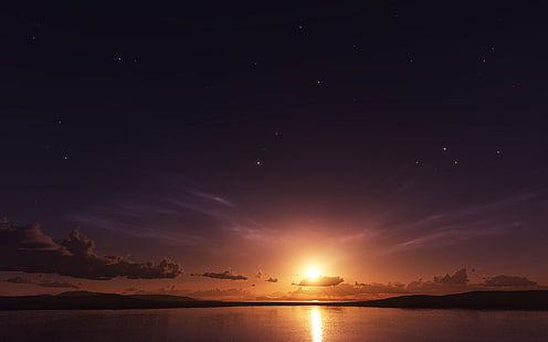 Sea & Sunset HD, waktu senja, alam, lanskap, matahari terbenam, laut, amp, Wallpaper HD HD wallpaper