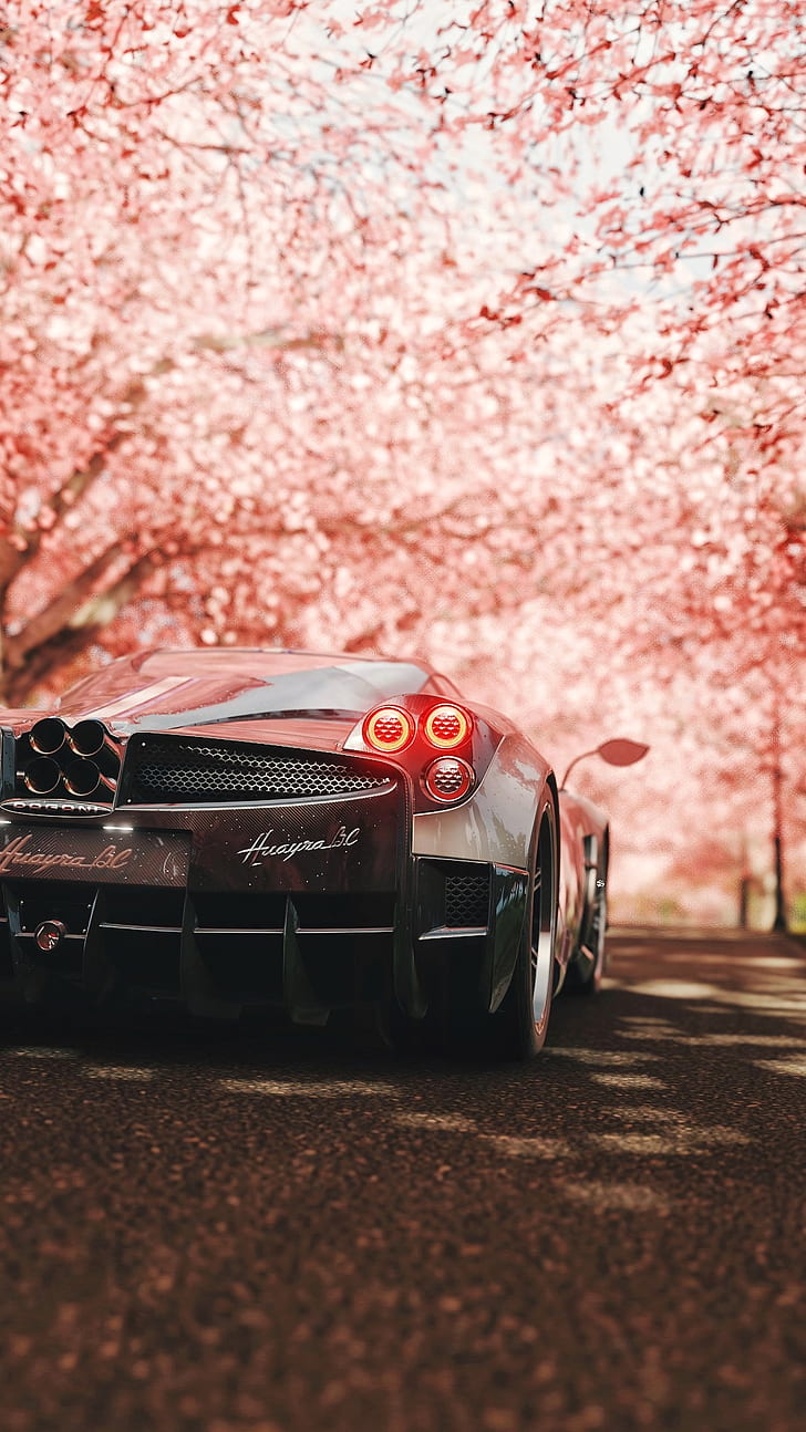 Pagani huayra, Pagani, Sportwagen, Supersportwagen, Sakura, Rückansicht, HD-Hintergrundbild, Handy-Hintergrundbild