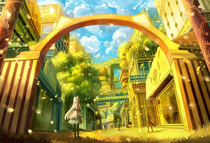Anime, Original, Building, City, Girl, House, Original (Anime), Shop, Sky,  HD wallpaper | Wallpaperbetter