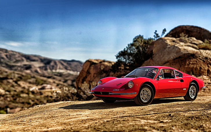 1969 Red Ferrari Dino 246 GT, Dino 246 GT, Ferrari Dino, ретро автомобили, класически автомобили, стари автомобили, HD тапет