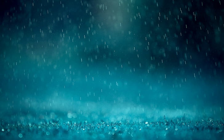 дъжд, синьо, вода, капки вода, HD тапет