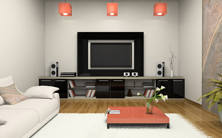ruang tamu, fotografi, TV, sofa, lampu, Wallpaper HD