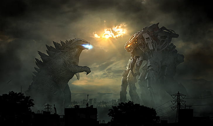 Kreatur, Godzilla, Kaiju, Mech, Joseph Diaz, Schlacht, Science Fiction, Fan Art, HD-Hintergrundbild