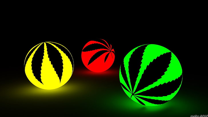 żółte, czerwone i zielone kulki świetlne, 420, ganja, marihuana, chwast, Tapety HD