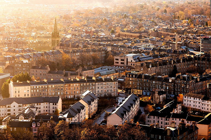 Шотландия, Единбург, сгради, изглед отгоре, Шотландия, Единбург, сгради, изглед отгоре, HD тапет