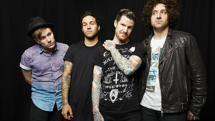 four men standing while looking upfront, Fall Out Boy, Top music artist and bands, Patrick Stump, Peter Wentz, Joseph Mark Trohman, Andrew John Hurley, HD wallpaper