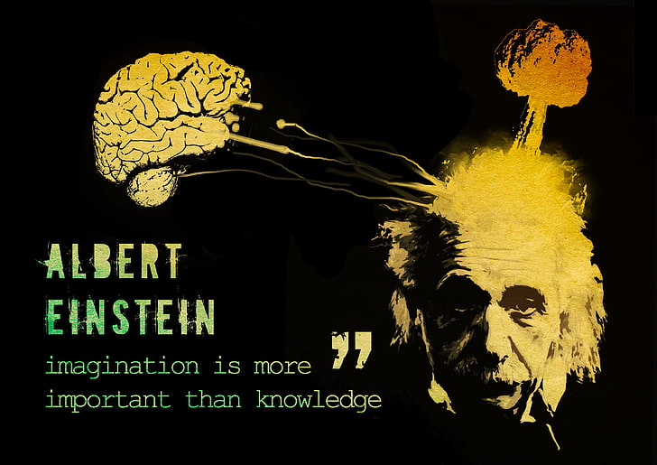 Wizytówka Alberta Einsteina, eksplozja, napis, eksplozja, mózg, Albert Einstein, cytat, napis, Tapety HD