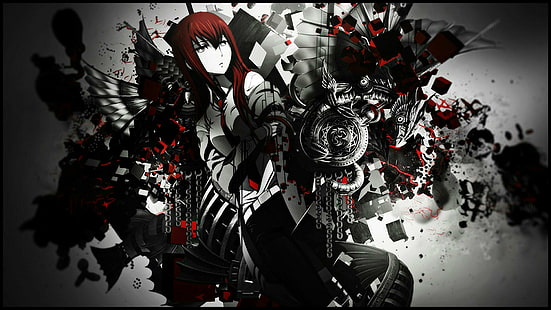 Steins; Gate, абстрактно, червено, Makise Kurisu, учени, HD тапет HD wallpaper