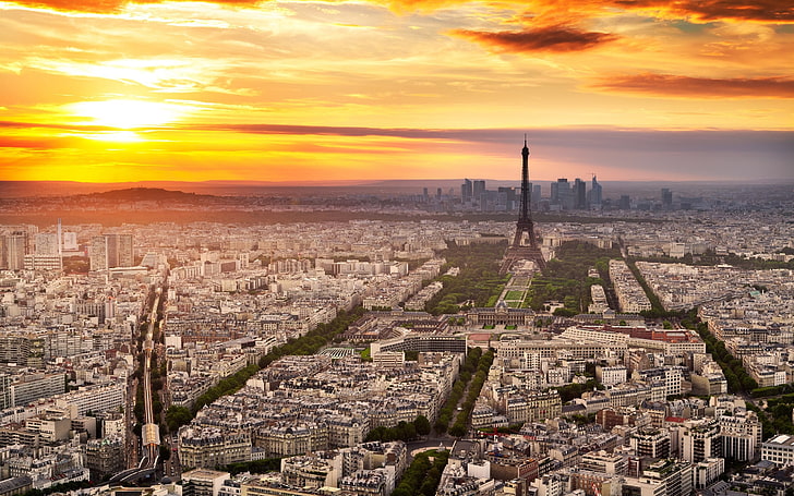 Eiffel Tower, Paris, France, france, paris, city, eiffel tower, sky, clouds, sunset, HD wallpaper