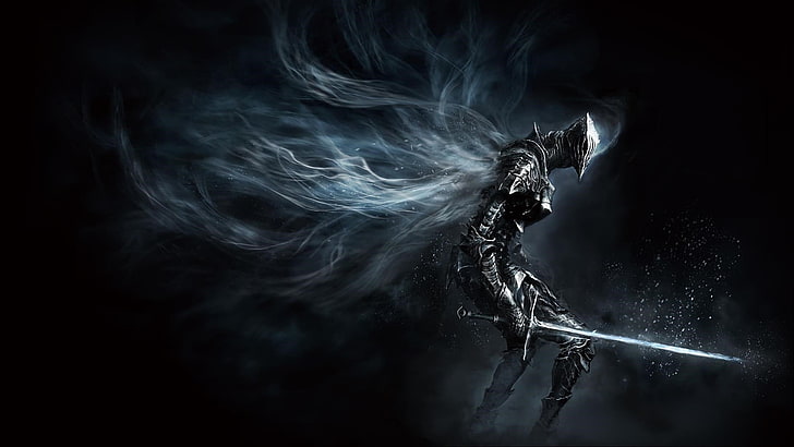 warrior holding sword digital wallpaper, Dark Souls, Dark Souls III, video games, artwork, concept art, knight, warrior, armor, sword, weapon, dark, HD wallpaper
