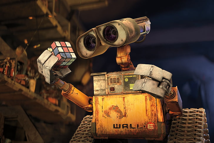 Wall-E illustration, Pixar Animation Studios, Disney Pixar, WALL·E, Rubik's Cube, HD wallpaper