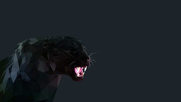 черная пантера кошка низкополигональная, HD обои