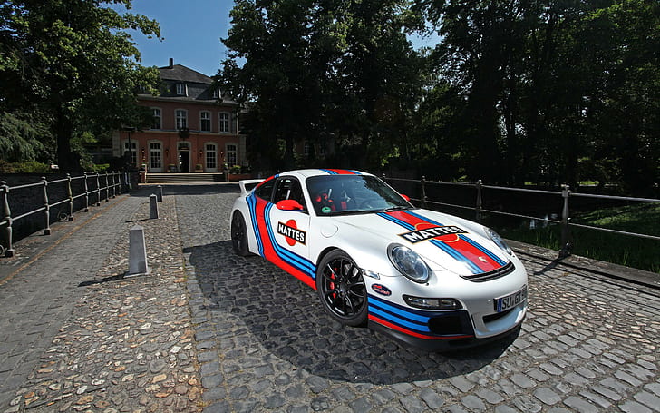 Arbre à cames Porsche 997 GT3 2013, voiture de course blanche, porsche, 2013, arbre, voitures, Fond d'écran HD