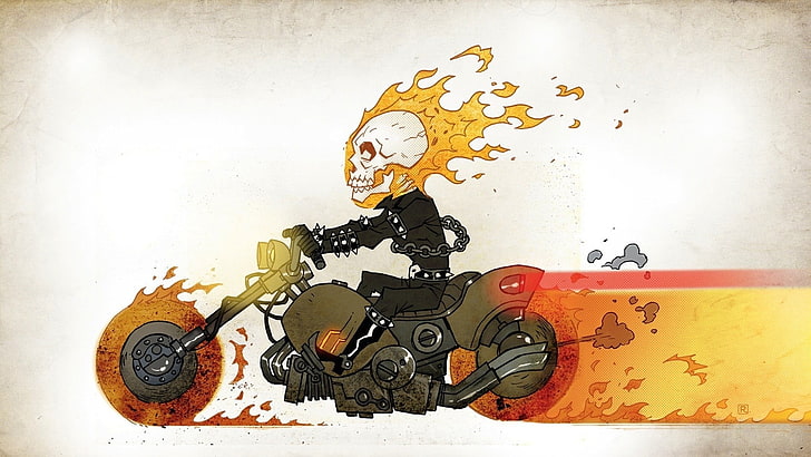Ghost Rider иллюстрации, комиксы Marvel, Ghost Rider, иллюстрации, череп, мотоцикл, огонь, HD обои
