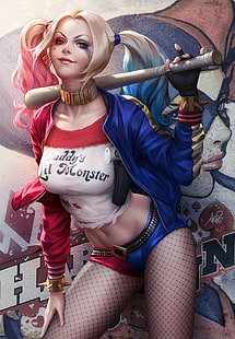 Harley Quinn papel de parede digital, sem título, obras de arte, Harley Quinn, shorts curtos, HD papel de parede HD wallpaper
