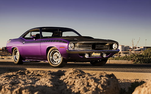 purple coupe, muscle car, Plymouth, plymouth cuda, HD wallpaper HD wallpaper
