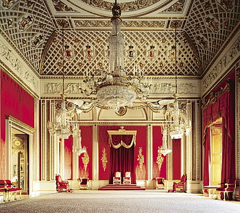 Inre palats, klar ljuskrona med glas upp, dekorationer, tak, röda väggar, palats, djur, HD tapet HD wallpaper