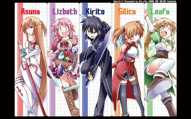 Sword Art Online, Asuna Yuuki, Kirito (Sword Art Online), Lisbeth (Sword Art Online), Pina (Sword Art Online), Silica (Sword Art Online), Suguha Kirigaya, Tapety HD