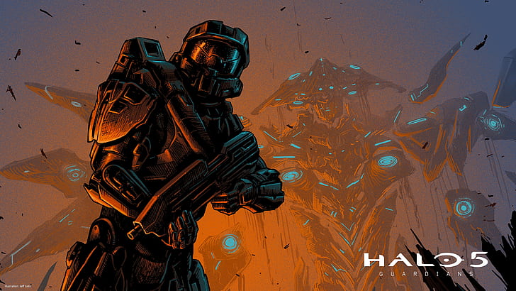 gry wideo, futurystyczny pancerz, Halo, Master Chief, Spartans (Halo), Halo 5: Guardians, karabin szturmowy, żołnierz, UNSC, sztuka cyfrowa, grafika gier wideo, dzieła fanów, Tapety HD