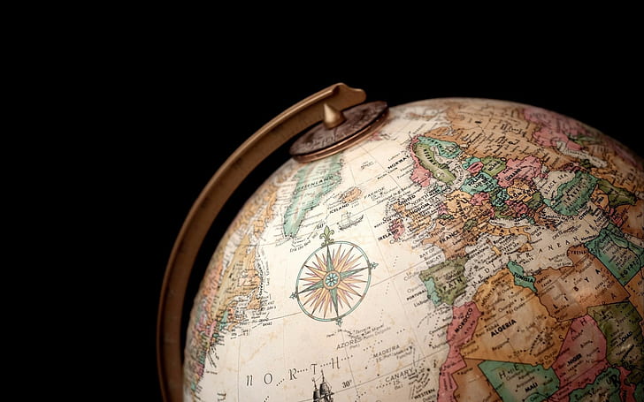 minimalis, karya seni, bola dunia, peta dunia, Wallpaper HD