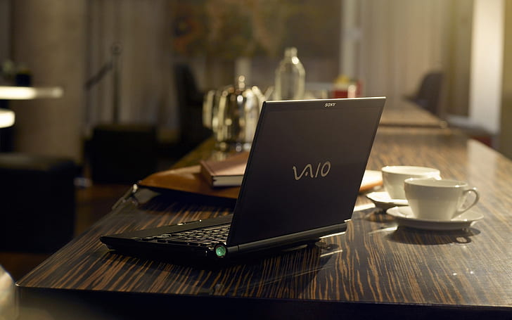 Vaio Notebook, черный sony vaio ноутбук, черный, sony, офис, кофе, sony vaio, HD обои
