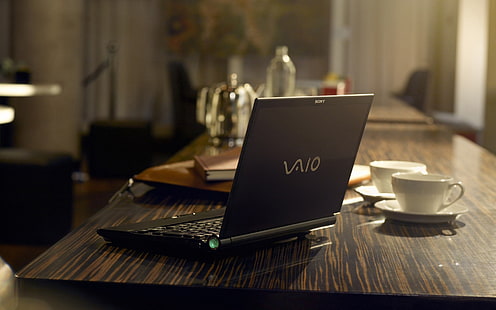 Vaio Notebook, черный sony vaio ноутбук, черный, sony, офис, кофе, sony vaio, HD обои HD wallpaper