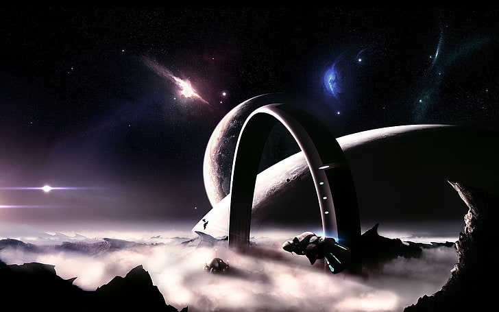 облака космическое пространство звезды футуристические галактики планеты машины космические корабли научно-фантастические аппараты космические галактики HD Art, облака, космическое пространство, HD обои