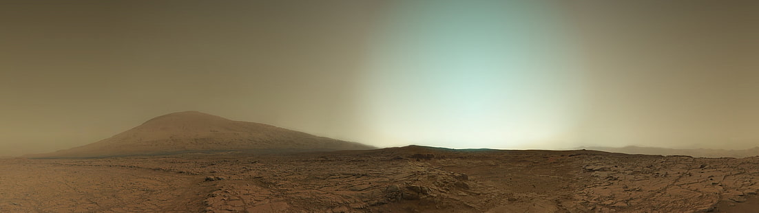 brunt berg, Mars, nyfikenhet, rymden, NASA, multipelskärm, digital konst, planet, himmel, HD tapet HD wallpaper