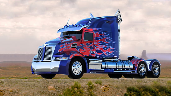 grand, plate-forme, semi, tracteur, remorque, transport, transport, camion, véhicule, Fond d'écran HD HD wallpaper
