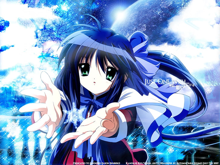 blue-haired girl illustration, kanon, kawasumi mai, girl, brunette, arms, HD wallpaper