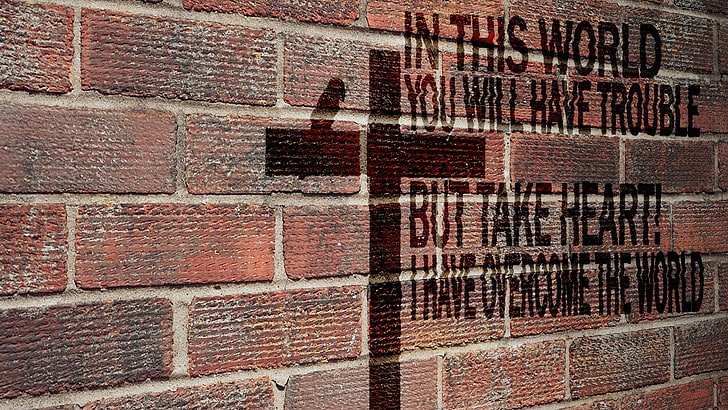 pared de ladrillo impreso con cruz marrón, Jesucristo, Dios, motivadora, inspiradora, Santa Biblia, Fondo de pantalla HD
